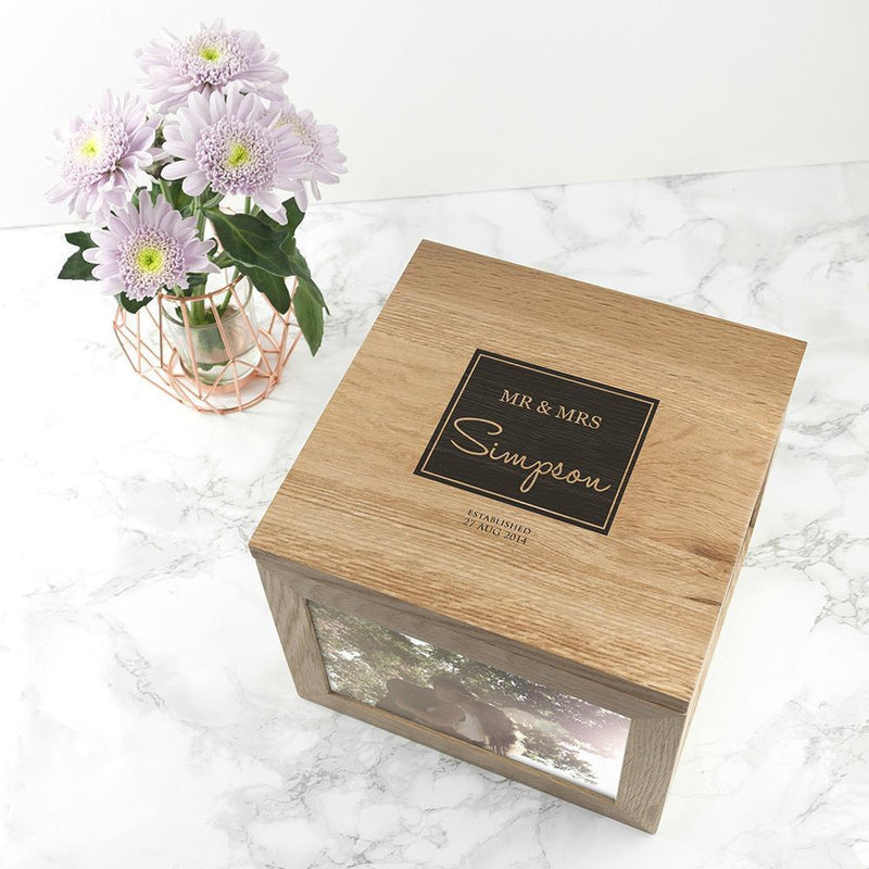 Personalized Keepsake Box Contemporary Mr & Mrs Oak Photo Keepsake Box