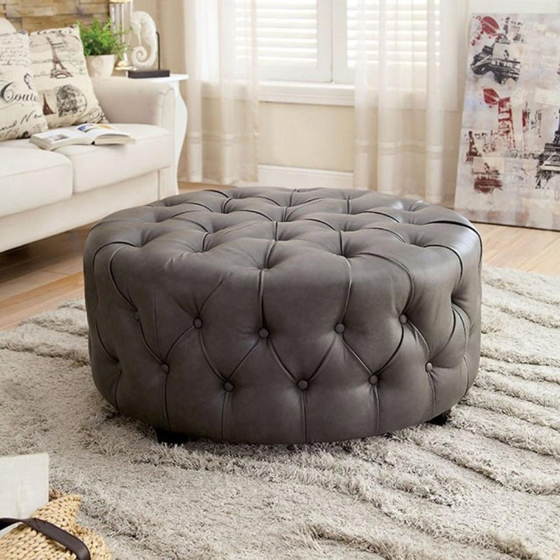 Contemporary Ottoman, Gray-Footstools and Ottomans-Gray-Bonded Leather Solid Wood Wood Veneer Others-JadeMoghul Inc.