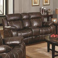 Contemporary Plush Bonded Leather Motion Loveseat With Console, Dark Brown-Living Room Furniture-Dark Brown-Bonded leather/Wood-JadeMoghul Inc.