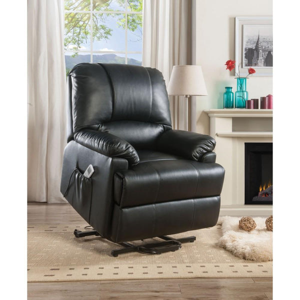 Contemporary Polyurethane Upholstered Metal Recliner with Power Lift, Black-Living Room Furniture-Black-Polyurethane and Metal-JadeMoghul Inc.