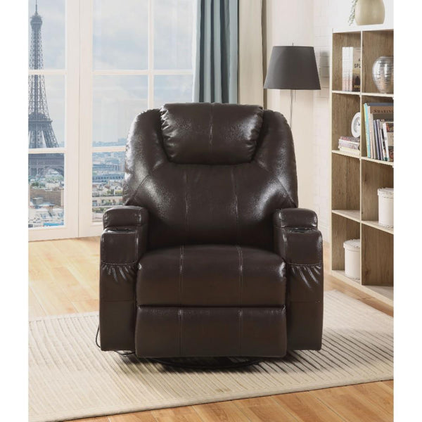 Contemporary Polyurethane Upholstered Metal Rocker Recliner with Swivel, Brown-Living Room Furniture-Brown-Polyurethane and Metal-JadeMoghul Inc.