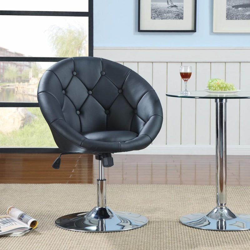 Contemporary Round Tufted Black Swivel Accent Chair-Armchairs and Accent Chairs-BLACK-METAL-Chrome-JadeMoghul Inc.