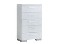 Contemporary Solid Wood Chest With Five Drawers, Glossy White-Cabinet and Storage chests-White-Solid Wood and Metal-JadeMoghul Inc.