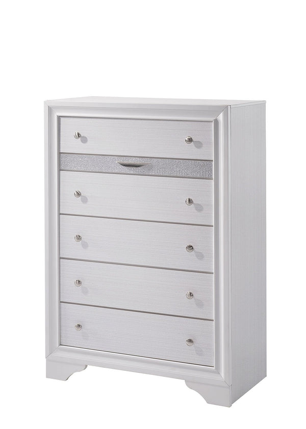 Contemporary Solid Wood Chest With Jewelry Drawer, White-Cabinet and Storage chests-White-Solid Wood and Metal-JadeMoghul Inc.