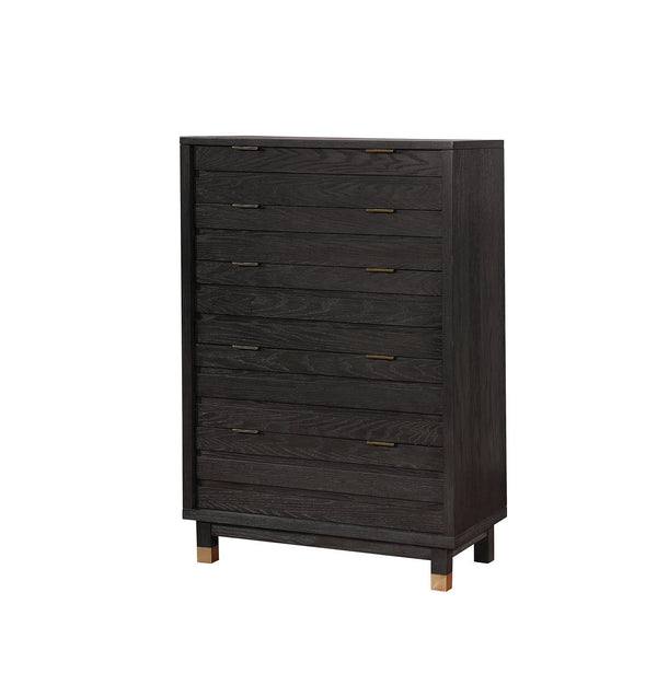 Contemporary Solid Wood Chest With Spacious Drawers, Dark Gray-Cabinet and Storage chests-Gray-Solid Wood and Metal-JadeMoghul Inc.