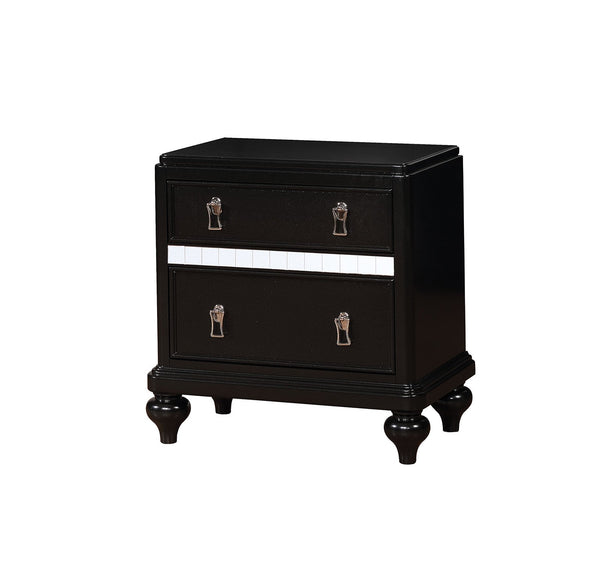 Contemporary Solid Wood Night Stand With Mirror Trim, Black-Nightstand-Black-Solid Wood Metal Glass-JadeMoghul Inc.