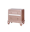 Contemporary Solid Wood Night Stand With Mirror Trim, Pink-Nightstand-Pink-Solid Wood Metal Glass-JadeMoghul Inc.