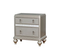 Contemporary Solid Wood Night Stand With Mirror Trim, Silver-Nightstand-Silver-Solid Wood Metal Glass-JadeMoghul Inc.