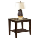 Contemporary Square End Table With Glass Top And Bottom Shelf, Espresso Brown-End Tables-Dark Brown-Wood & Glass-JadeMoghul Inc.