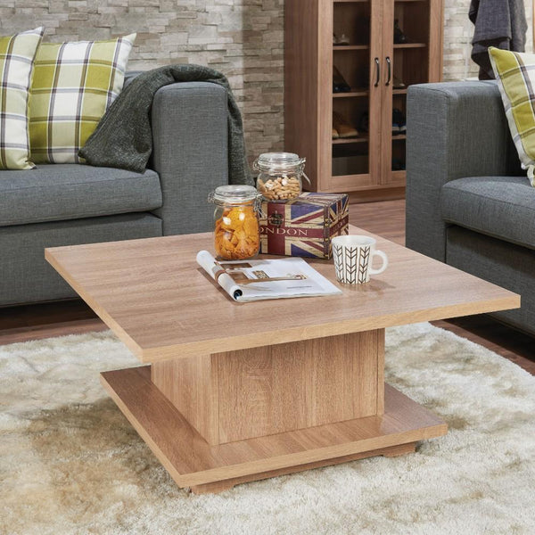 Contemporary Square Wooden Coffee Table With Storage Compartment, Oak Brown-Coffee Tables-Brown-Wood-JadeMoghul Inc.