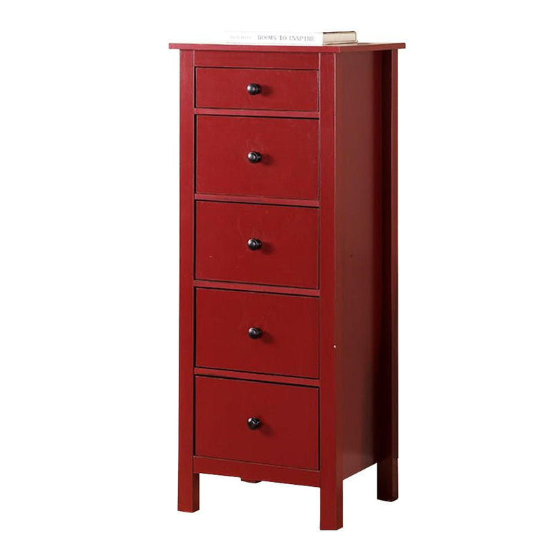 Contemporary Style 5 Drawers Wooden Chest, Red-Accent Chests and Cabinets-Red-Wood-JadeMoghul Inc.