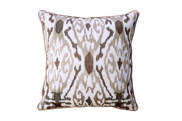 Contemporary Style Abstract Pattern Design Cotton Throw Pillow, Set of 2-Accent Pillows-Brown and White-FABRIC Cotton Waterfowl Feather with zipper-JadeMoghul Inc.