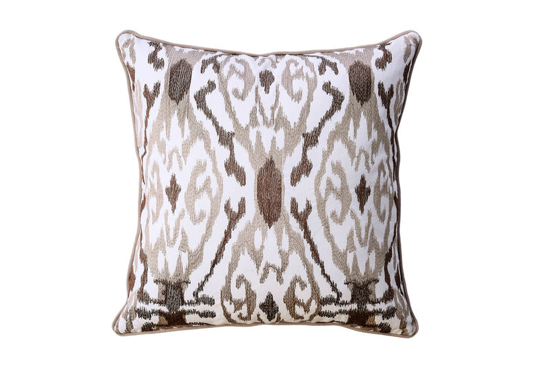 Contemporary Style Abstract Pattern Design Cotton Throw Pillow, Set of 2-Accent Pillows-Brown and White-FABRIC Cotton Waterfowl Feather with zipper-JadeMoghul Inc.