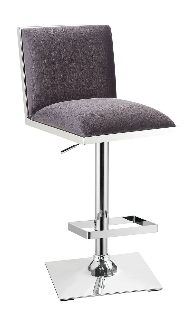 Contemporary Style Bar Stool With Padded Fabric Seat And Back, Gray & Silver-Office Furniture-Gray & Silver-Metal & Fabric-JadeMoghul Inc.