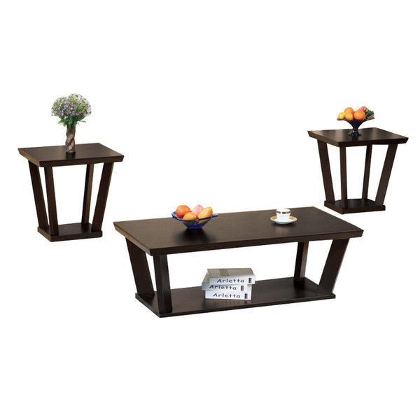 Contemporary Style Coffee & End Table, Set of 3-Coffee Table Sets-Dark Brown-Wood-JadeMoghul Inc.