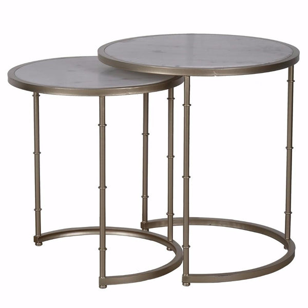 Contemporary Style Eclipse Stacking Tables, Set of two, Gray-Coffee Tables-Gray-metalmarble-JadeMoghul Inc.