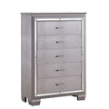 Contemporary Style Five Drawer Wooden Chest, Silver-Cabinet and Storage chests-Silver-Wood-JadeMoghul Inc.