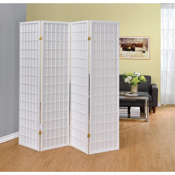 Contemporary Style Four Panel Folding Screen, White-Wall Panels-White-Pine-JadeMoghul Inc.