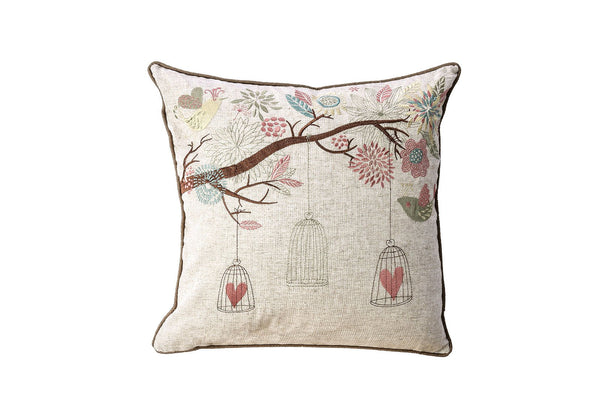 Contemporary Style Garden Depicted Set of 2 Throw Pillows, Natural-Accent Pillows-Natural-Polyester Linen-JadeMoghul Inc.