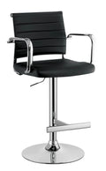 Contemporary Style Leatherette Padded Bar Stool With Arms, Black & Silver-Office Furniture-Black & Silver-Metal & Leatherette-JadeMoghul Inc.