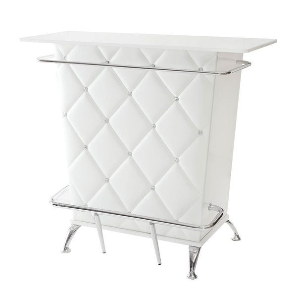 Contemporary Style Leatherette Padded Bar Table With Button Tufting, White-Bar Tables-White-Metal & Fabric-JadeMoghul Inc.