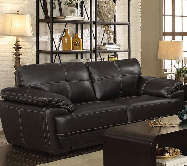 Contemporary Style Leatherette Sofa With Double Stitch Contrast, Black-Living Room Furniture-Black-Faux Leather / Wood-JadeMoghul Inc.