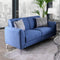 Contemporary Style Linen Fabric Love Seat With Two Contrasting Pillows, Blue-Living Room Furniture-Blue-Linen Fabric and Metal-JadeMoghul Inc.