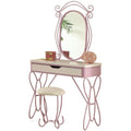 Contemporary Style Metal and Wood Vanity Set, White and Purple-Bedroom Furniture-White and Purple-Metal MirrorPolyurethaneWood-JadeMoghul Inc.