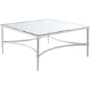 Contemporary Style Metal Coffee Table with Mirrored Glass Top, Silver-Coffee Tables-Silver-Metal and Mirror-JadeMoghul Inc.