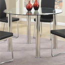 Contemporary Style Metal Table with Round Glass Tabletop, Silver-Console Tables-Silver-Glass and Metal-JadeMoghul Inc.