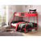 Contemporary Style Metal Twin Over Full Bunk Bed with 2 Side Ladders, Red-Bedroom Furniture-Red-Metal-JadeMoghul Inc.