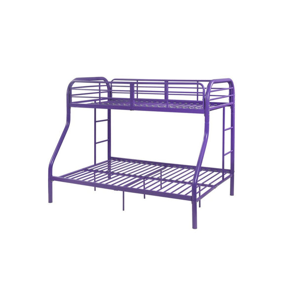 Contemporary Style Metal Twin Over Full Bunk Bed with Two Side Ladders, Purple-Bedroom Furniture-Purple-Metal-JadeMoghul Inc.