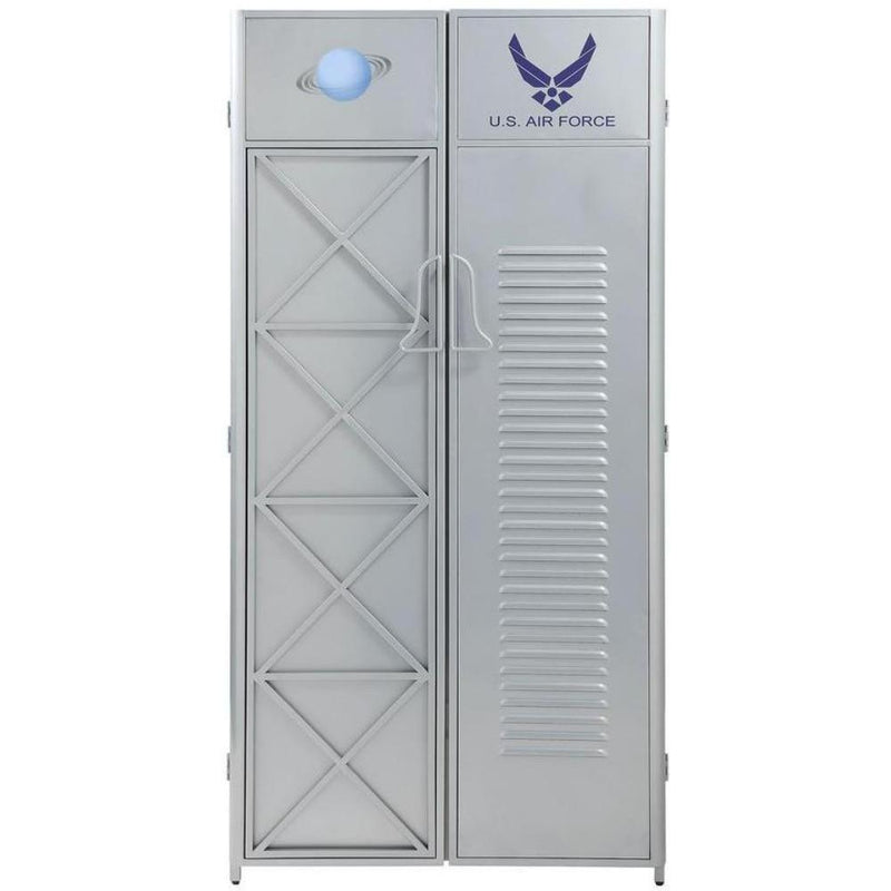 Contemporary Style Metal Wardrobe with 2 Doors, Silver-Cabinet and Storage Chests-Silver-Metal-JadeMoghul Inc.