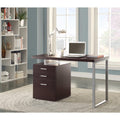 Contemporary Style Office Desk with File Drawer, Brown-Desks and Hutches-Brown-Wood and Metal-JadeMoghul Inc.