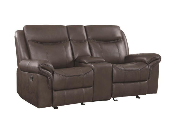 Contemporary Style Padded Plush Leatherette Glider Motion Loveseat, Dark Brown-Living Room Furniture-Dark Brown-Leatherette/Wood-JadeMoghul Inc.