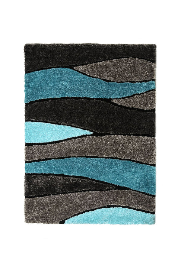 Contemporary Style Polyester Area Rug With cotton Backing, Blue and Gray-Rugs-Blue and Gray-Cotton & Polyester-JadeMoghul Inc.