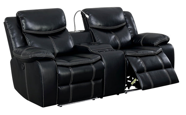 Contemporary Style Recliner Love Seat With Built in LED Light, USB Port-Living Room Furniture-Black-Leather-JadeMoghul Inc.