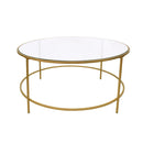 Contemporary Style Round Metal Framed Coffee Table with Glass Top, Gold and Clear-Coffee Tables-Gold and Clear-Metal and Glass-JadeMoghul Inc.