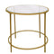 Contemporary Style Round Metal Framed End Table with Glass Top, Gold and Clear-Side and End Tables-Gold and Clear-Metal and Glass-JadeMoghul Inc.