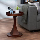 Contemporary Style Round Wooden End Table with Tray Top, Walnut Brown-Side and End Tables-Brown-Wood and veneer-JadeMoghul Inc.