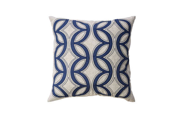 Contemporary Style Semi-Circular Patterns Set of 2 Throw Pillows, Indigo Blue-Accent Pillows-Natural, Blue-Polyester Linen-JadeMoghul Inc.
