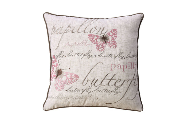 Contemporary Style Set of 2 Throw Pillows With Butterfly Motifs , natural-Accent Pillows-natural-Polyester Linen-JadeMoghul Inc.