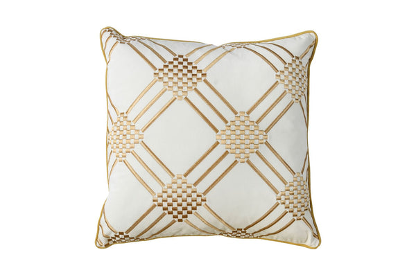Contemporary Style Set of 2 Throw Pillows With Diamond Patterns, Ivory, Yellow-Accent Pillows-Ivory, Yellow-Polyester FiberVelvet-JadeMoghul Inc.