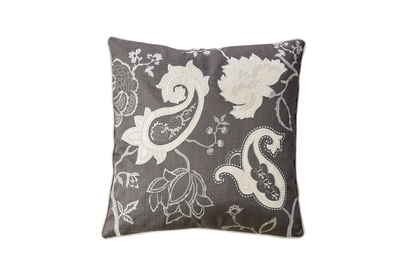 Contemporary Style Set of 2 Throw Pillows With Paisley and Floral Designing-Accent Pillows-Ivory, Gray-FABRIC Polyester-JadeMoghul Inc.