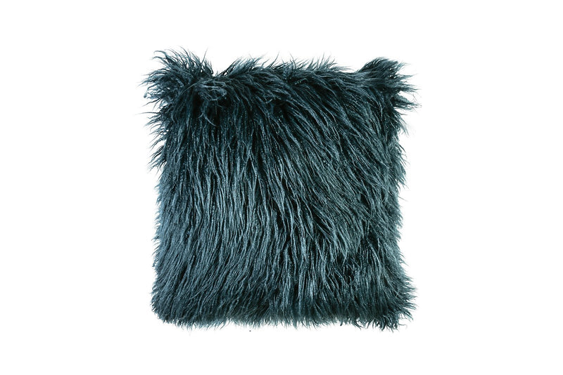 Contemporary Style Shaggy Set of 2 Throw Pillows, Teal Blue-Accent Pillows-Blue-FABRIC Polyester FUR-JadeMoghul Inc.