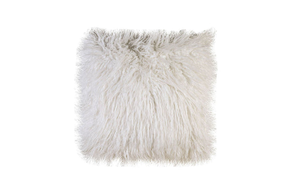 Contemporary Style Shaggy Set of 2 Throw Pillows, White-Accent Pillows-White-FABRIC Polyester FUR-JadeMoghul Inc.