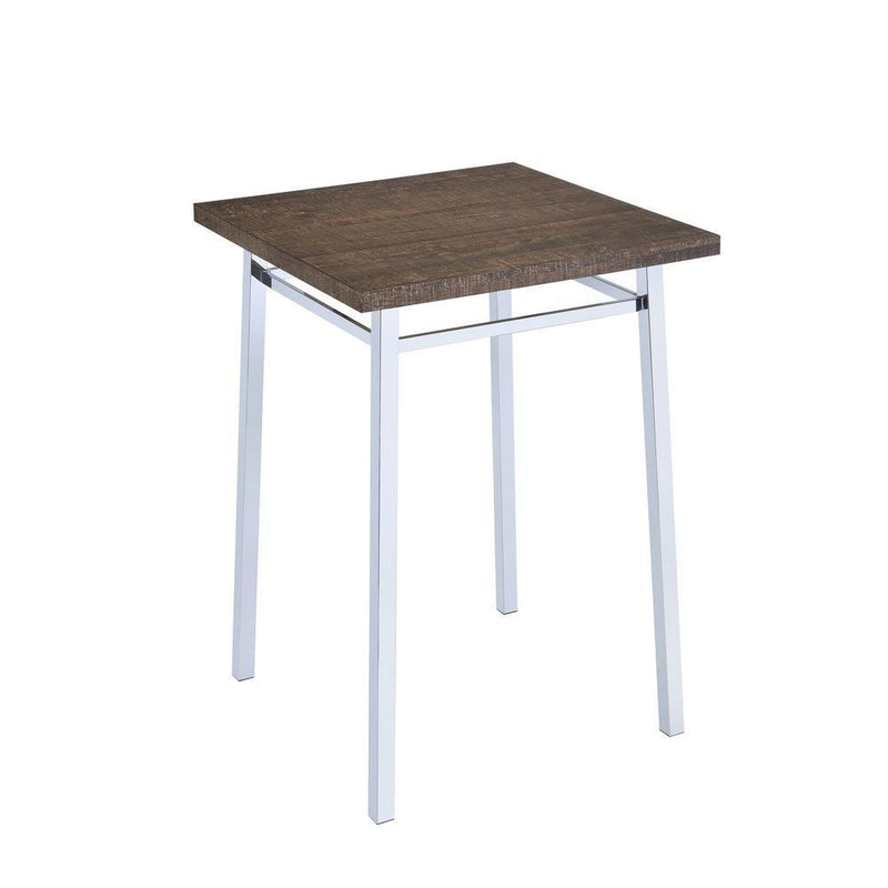 Contemporary Style Square Wood and Metal Bar Table, Brown and Silver-Bar Tables-Brown and Silver-Metal Wood and Veneer-JadeMoghul Inc.