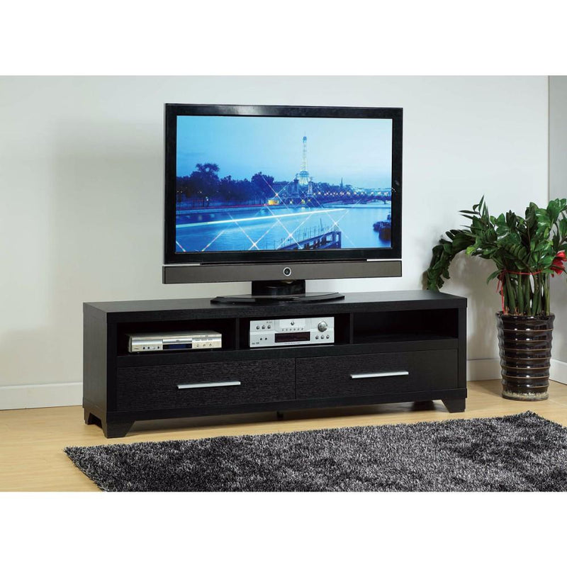 Contemporary Style TV Stand With 3 Open Shelves.-Entertainment Centers and Tv Stands-Black-Metal-JadeMoghul Inc.