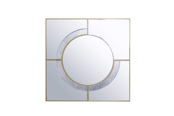 Contemporary Style Wall Accent Mirror, Clear And Gold-Wall Mirrors-Clear And Gold-Wood and Mirror-JadeMoghul Inc.