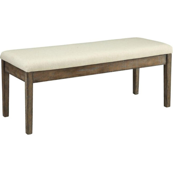 Contemporary Style Wood and Linen Bench with Tapered Legs, Beige and Brown-Benches-Beige and Brown-Wood and Linen-JadeMoghul Inc.